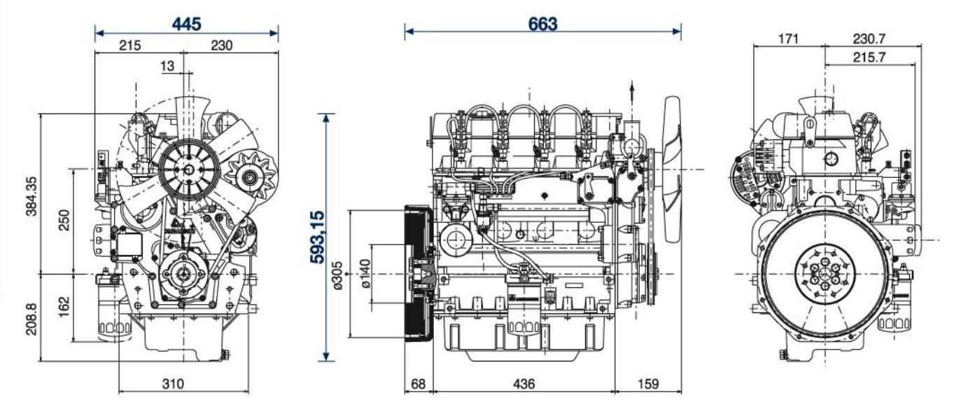 Lombardini engine LDW 2204 Dimensions