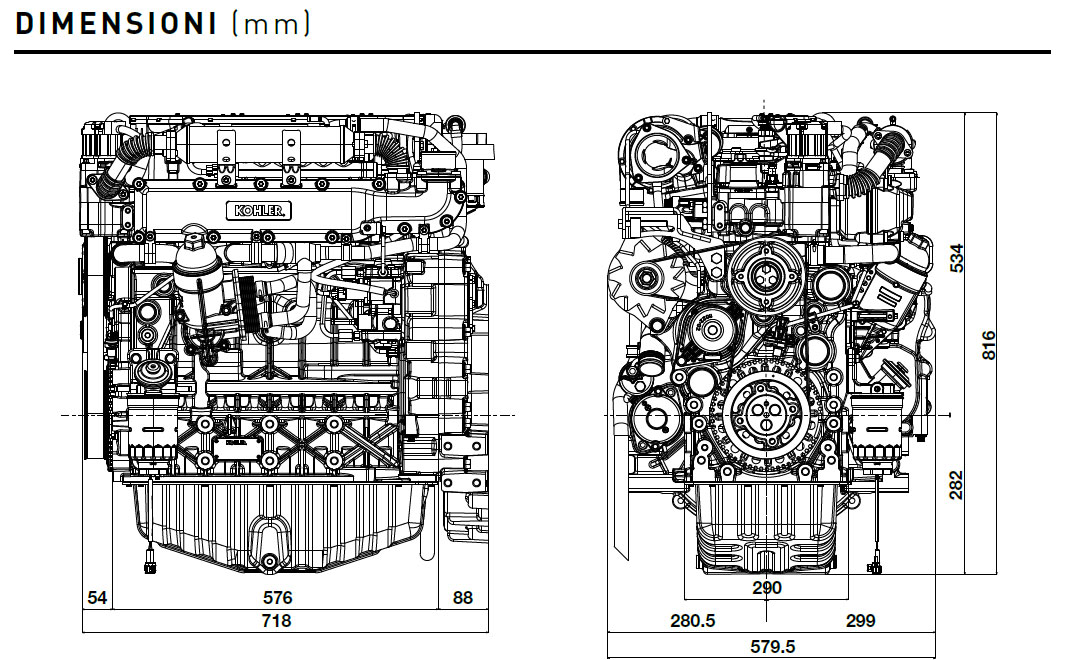 Kohler engine KDI 3404 TCR Dimensions