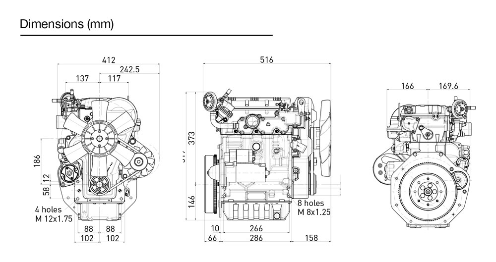 Dimensioni motore Kohler KWD 1003